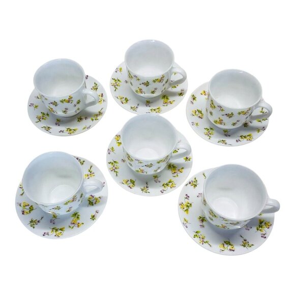 Martha Stewart Everyday Floral Pansies Cup & Saucer 12PC Set Garden Tea Party - Picture 6 of 7